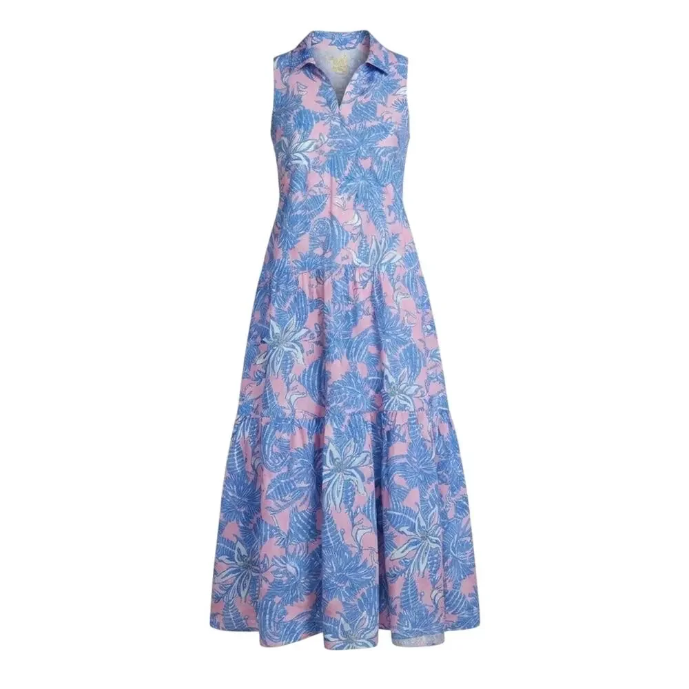 Lilly Pulitzer Girls XL 12-14 Pink Blue Floral Maxi Dress Coastal Preppy